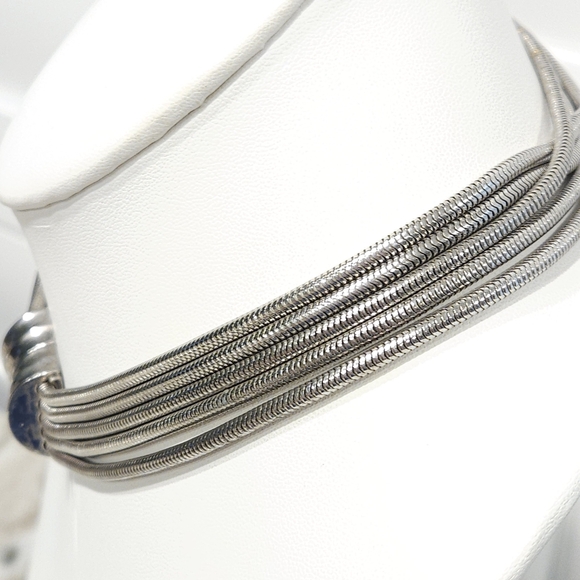 Givenchy Vintage Chunky Silver Multichain Choker Collar Necklace 5-strand 1980s - Picture 11 of 16